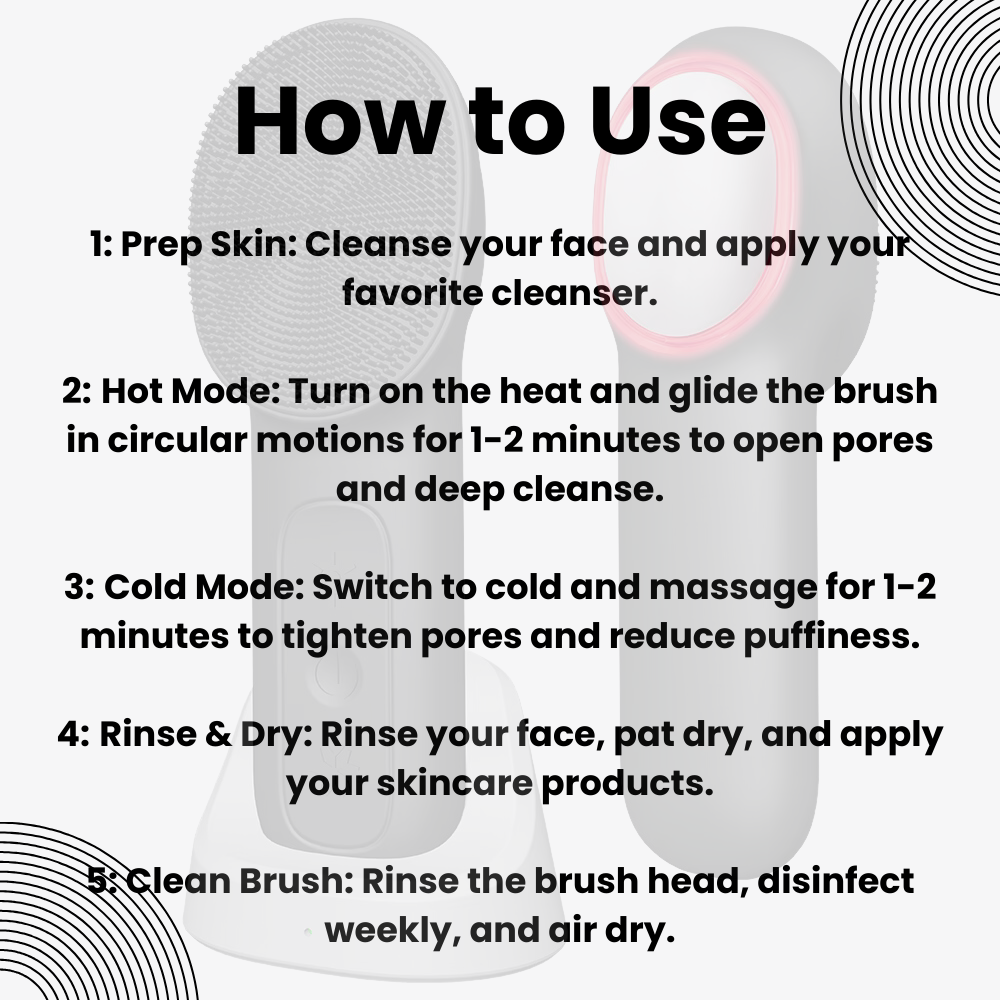 92 Degrees Heat and Cold Electric Facial Cleansing Brush, Gentle Face Scrubber IPX7 Waterproof, Rechargeable Silicone Exfoliator with Vibration Massage, Red/Blue Light Features for Skin Care Support