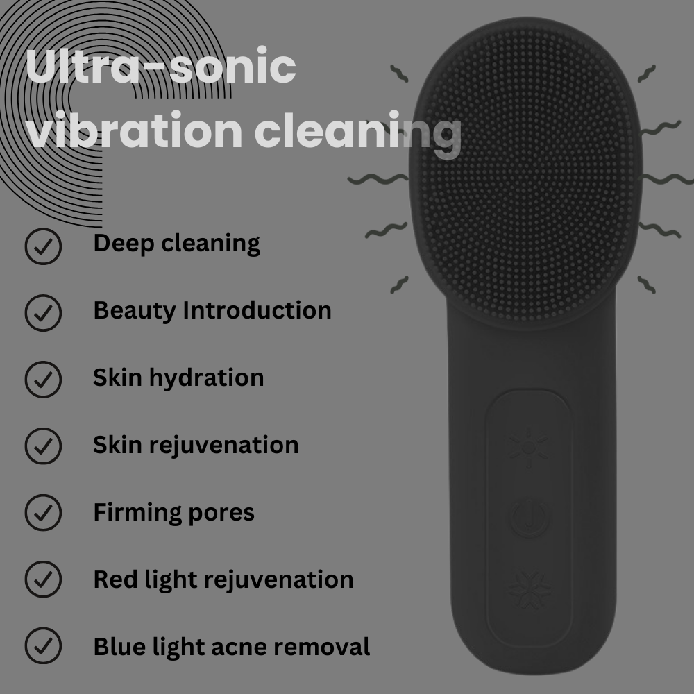 92 Degrees Heat and Cold Electric Facial Cleansing Brush, Gentle Face Scrubber IPX7 Waterproof, Rechargeable Silicone Exfoliator with Vibration Massage, Red/Blue Light Features for Skin Care Support