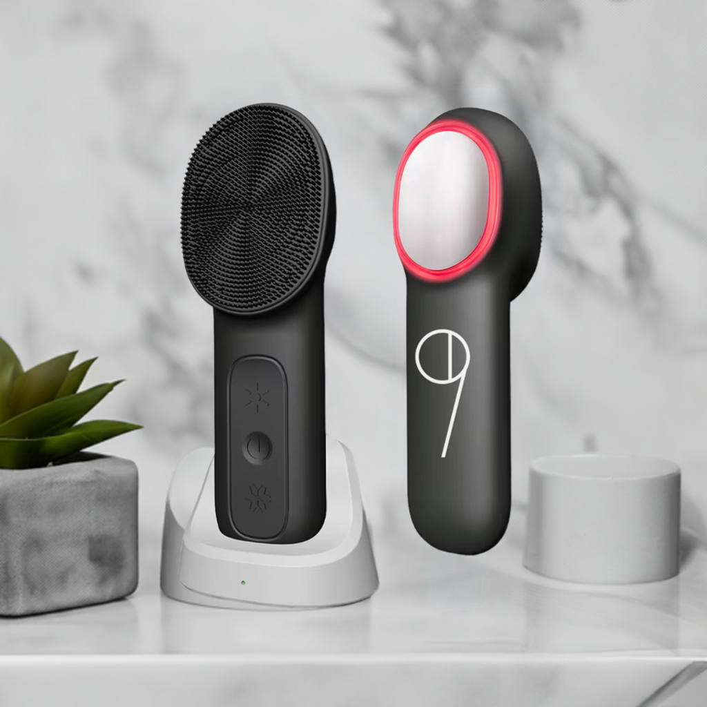 92 Degrees Heat and Cold Electric Facial Cleansing Brush, Gentle Face Scrubber IPX7 Waterproof, Rechargeable Silicone Exfoliator with Vibration Massage, Red/Blue Light Features for Skin Care Support