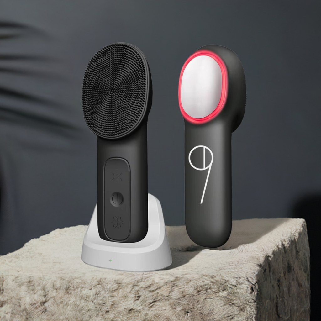 92 Degrees Heat and Cold Electric Facial Cleansing Brush, Gentle Face Scrubber IPX7 Waterproof, Rechargeable Silicone Exfoliator with Vibration Massage, Red/Blue Light Features for Skin Care Support
