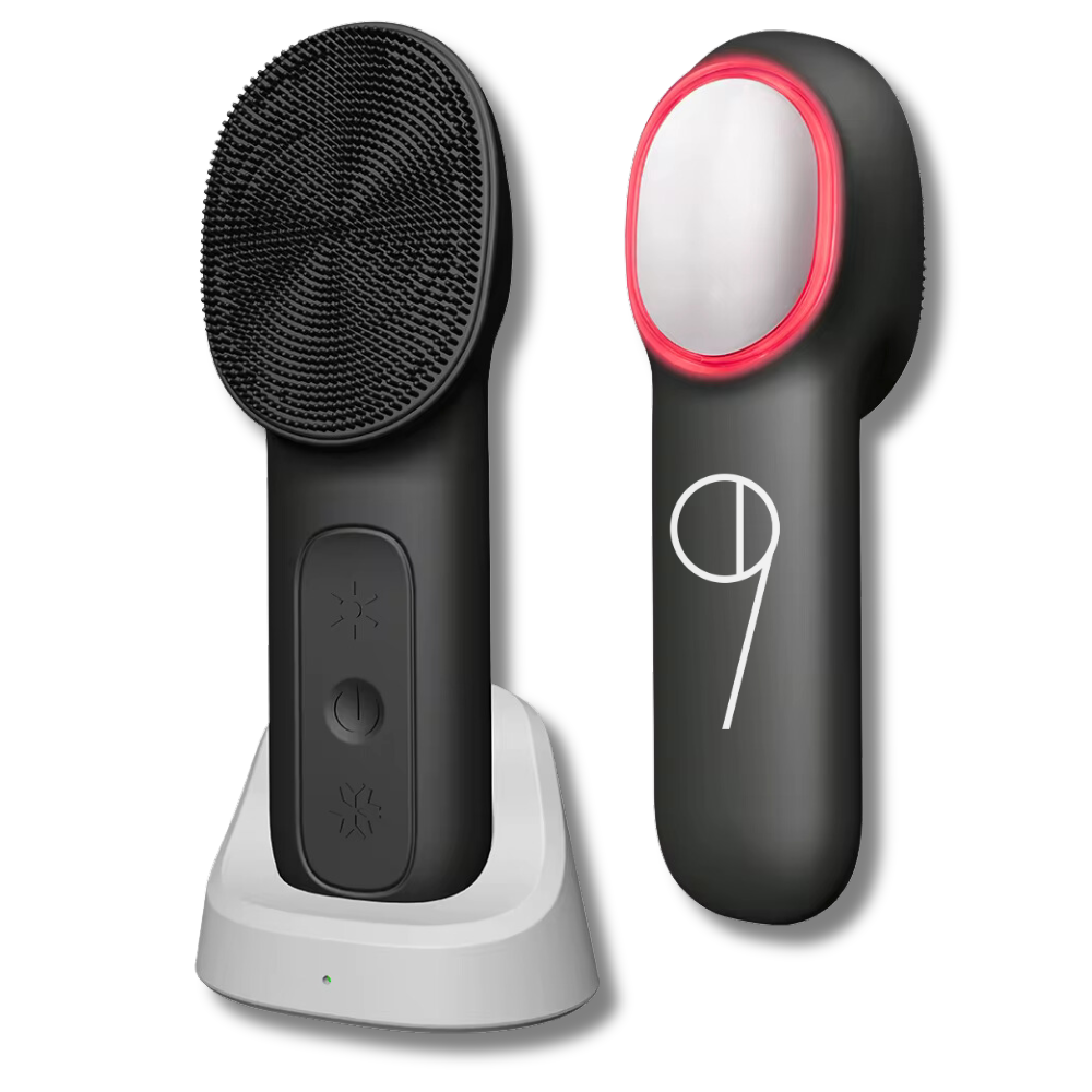 92degrees heat and cold electric facial cleansing brush featuring a gentle silicone face scrubber IPX& waterproof desgin rechargeable bbattery vibration massage and red and blue light skincarew support for daily facial cleansing